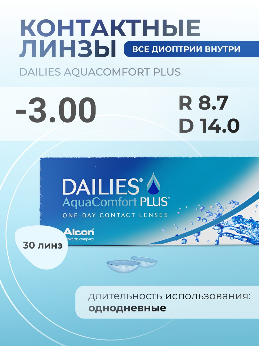 Dailies AquaComfort Plus, 30 шт. R: 8.7, D: -3.00