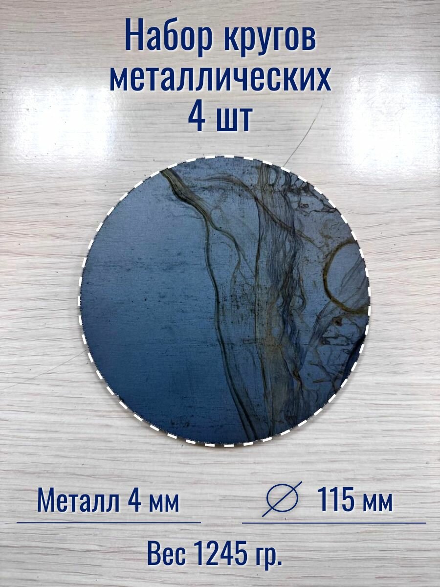 Набор из 4 шт. Металлическая пластина круг, металл 4 мм, диаметром 115 мм. Горячая Сталь
