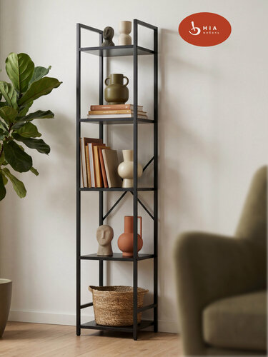 Изображение товара Стеллаж узкий Leset "Стилвуд 15", 5 полок, стеллаж чёрный, стеллаж для кухни 30х23,5х143 см