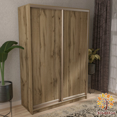 Изображение товара ЭльфОла Шкаф-купе "Вертикаль" 120х60х220 см, цвет дуб вотан/золото/накладка дуб вотан, для одежды, двухдверный
