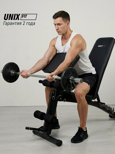 Изображение товара Скамья силовая универсальная UNIX Fit 150 с партой Скотта, для дома, регулируемый тренажёр для пресса и спины
