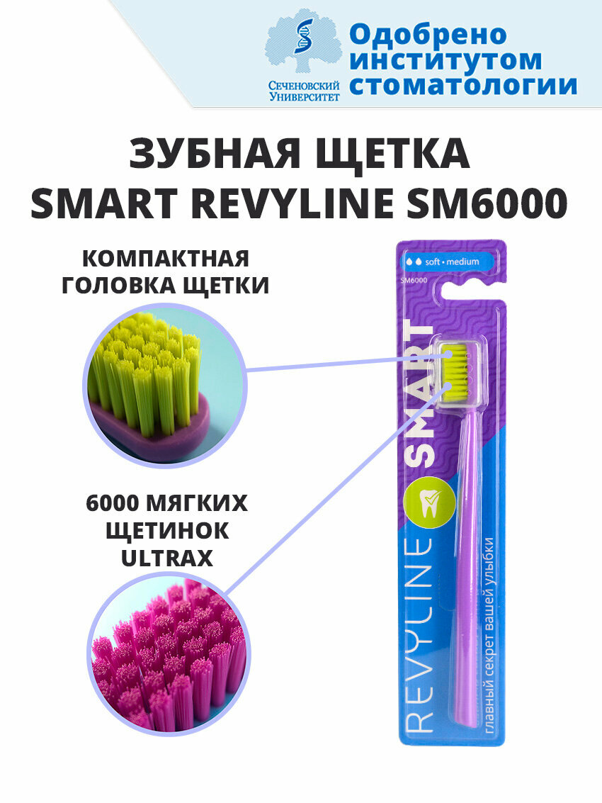 Зубная щетка Revyline Smart SM6000, soft-medium, Фиолетовая, 1 шт