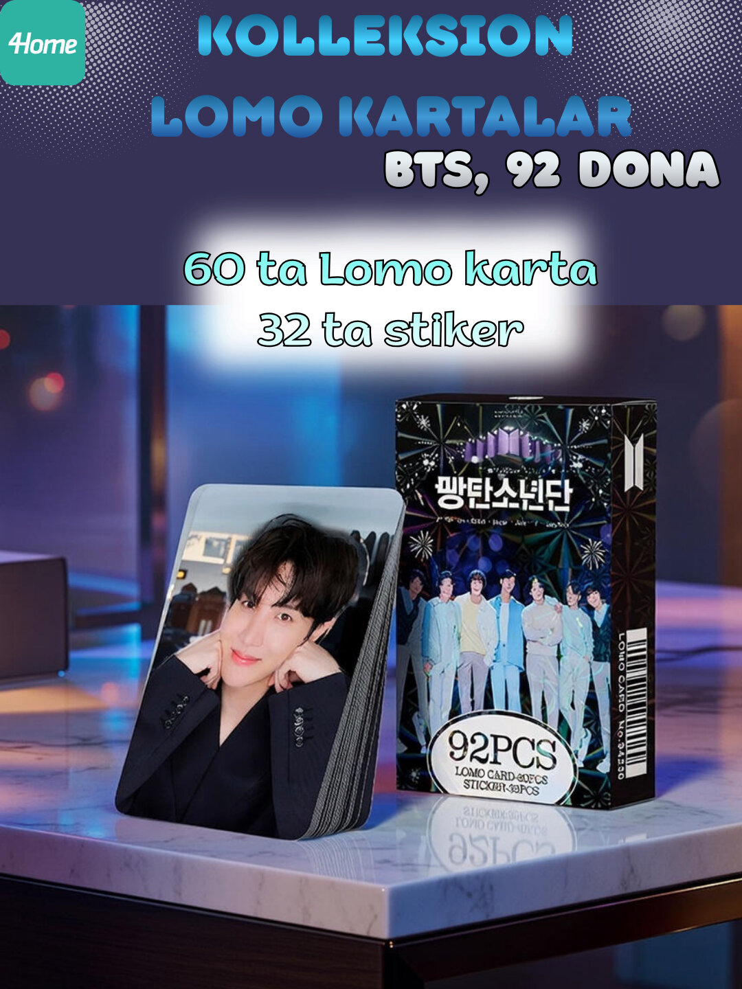 Коллекционные карты Lomo BTS K-pop, 92 шт, (60 шт. карт + 32 шт. стикера) 8.7x5.7 см, фан-карточки