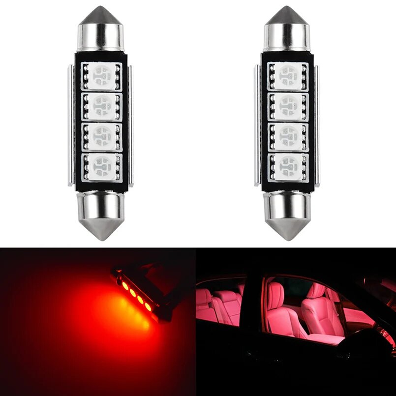 Светодиодные лампы C5W C10W 2 шт без ошибок 41 мм 42 мм красный белый цвет 12 В автомобильный купольный светильник для чтения светильник для салона автомобиля Red
