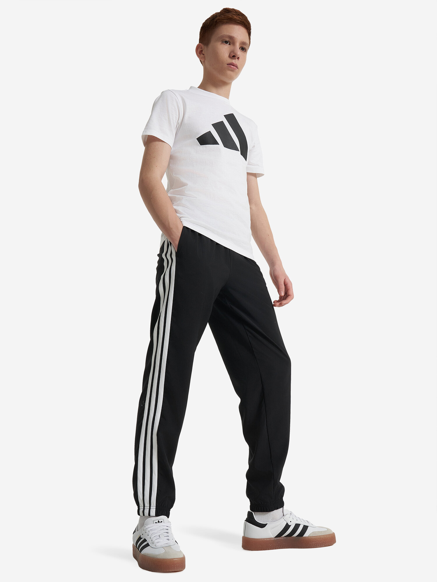 Брюки adidas, размер 164, черный/белый — фото 1