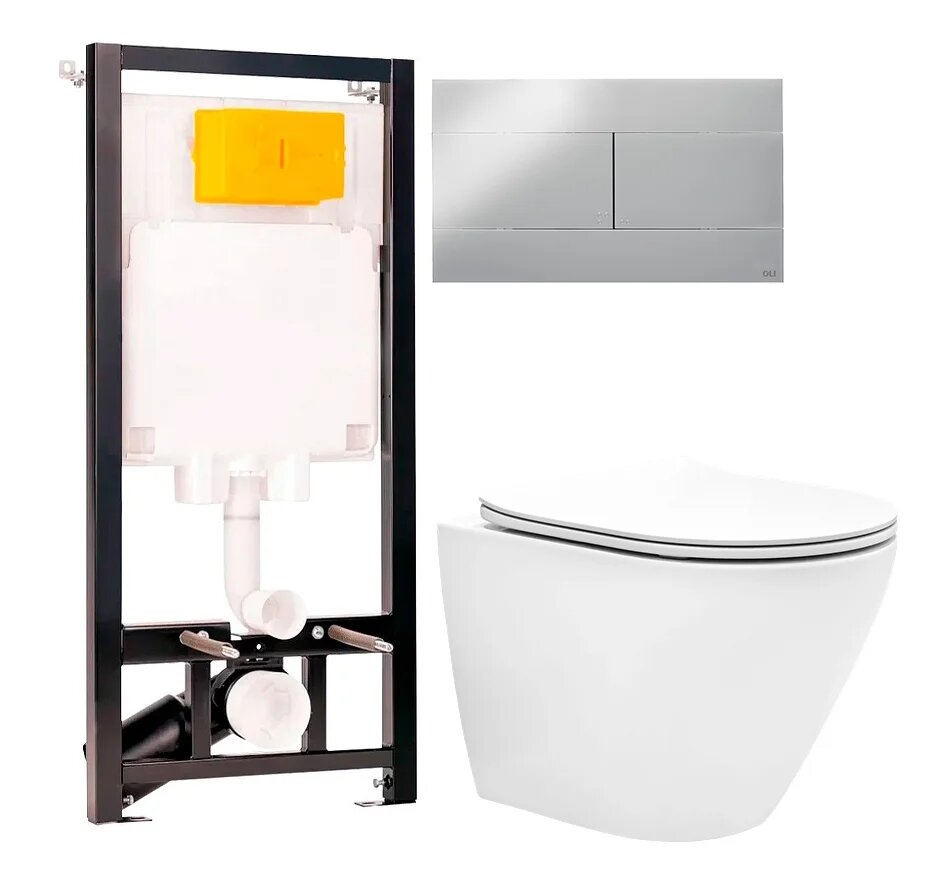Комплект Унитаз подвесной EvaGold K505 / Инсталляция OLI 80 ECO Sanitarblock mechanic 3 в 1 с кнопкой смыва