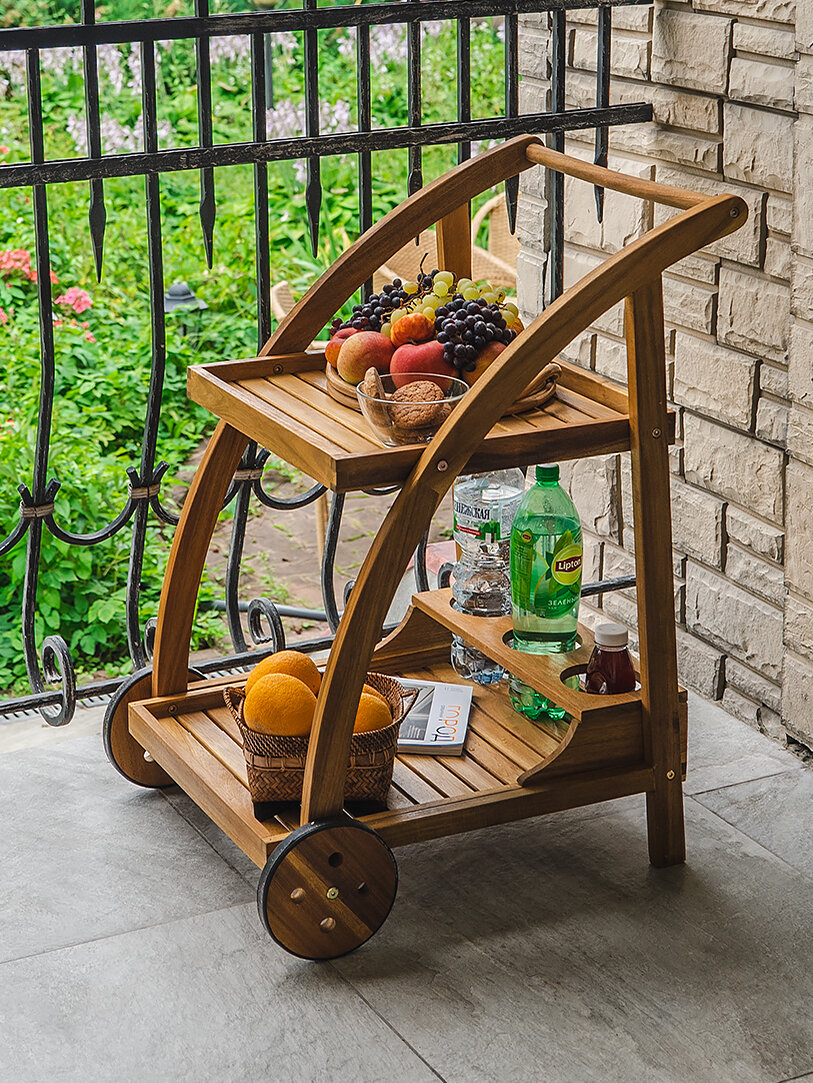 Садовый сервировочный стол-тележка Гарден Ти для дачи и сада коричневый