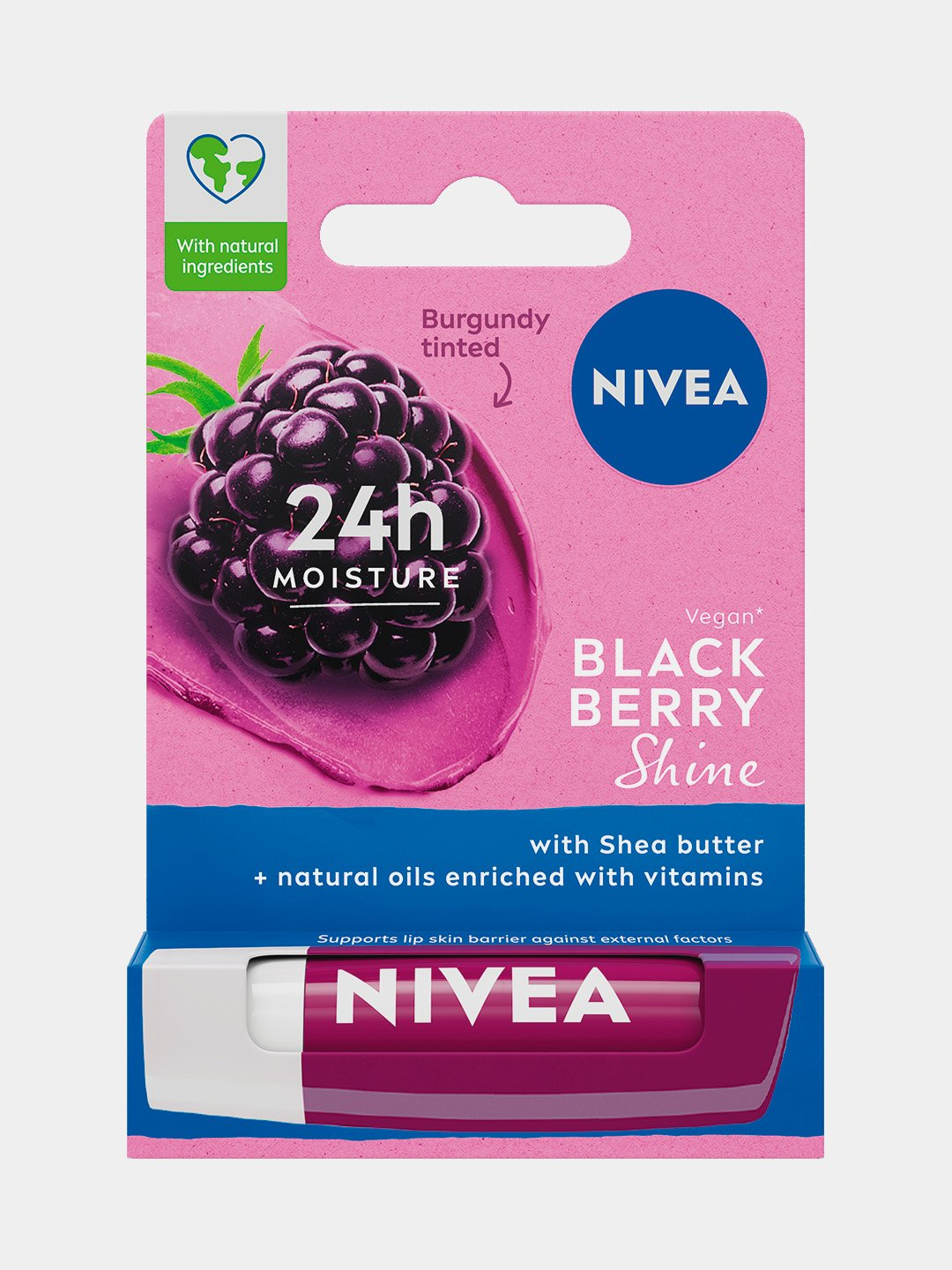 Новинка! Бальзам для губ Nivea "Блеск ежевики", увлажняющий, масло дерева ши, витамины С и Е