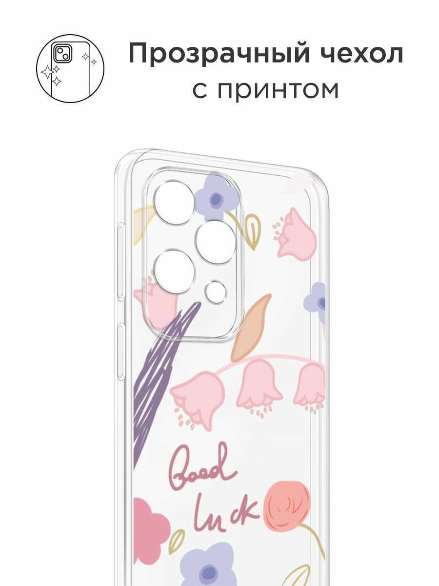 Чехол на Honor X8c / Хонор X8c с принтом "Lucky flowers", прозрачный — фото 1