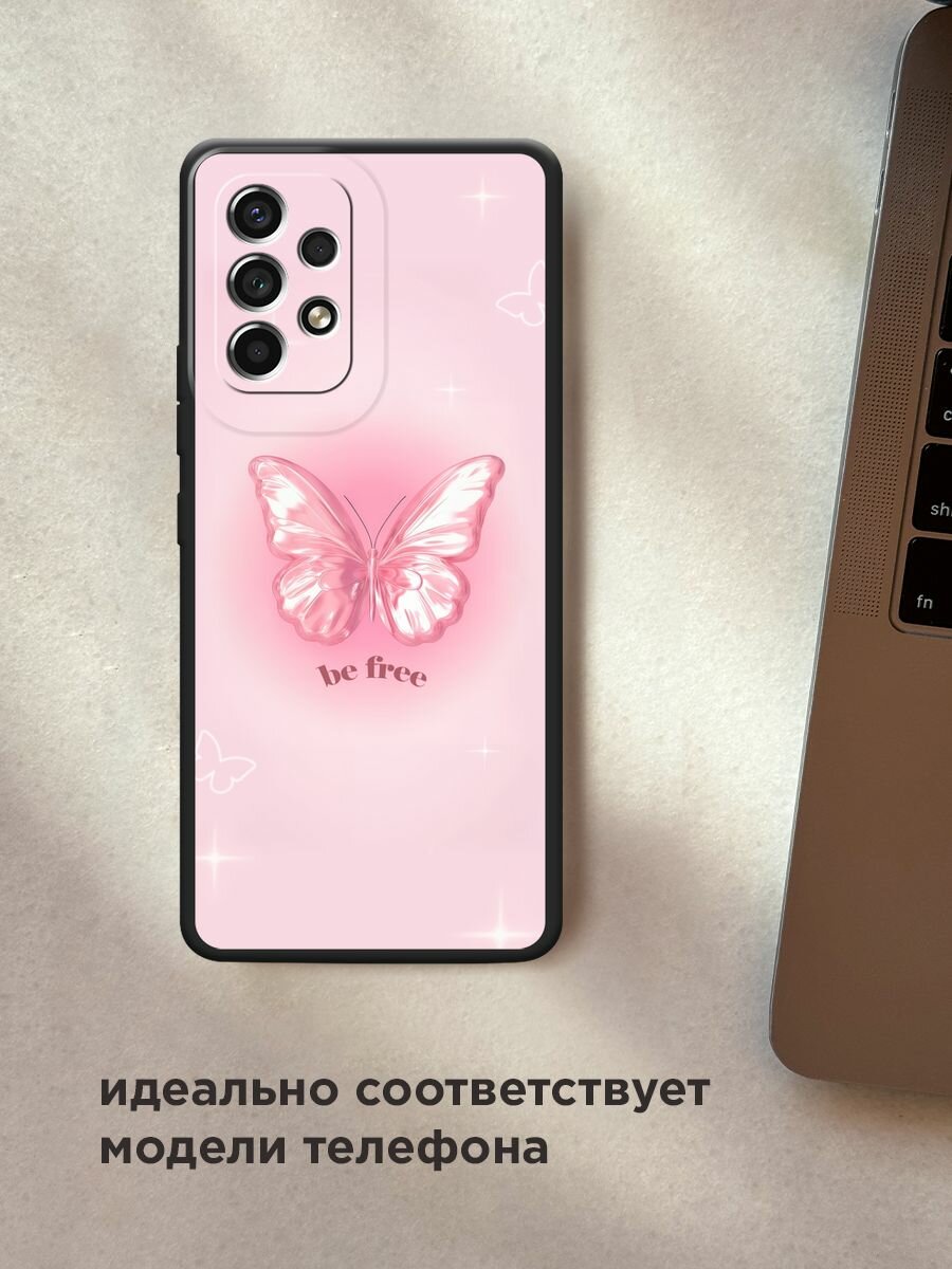 Черный матовый чехол на Samsung Galaxy A53 / Самсунг Галакси А53 с принтом "Be free butterfly 1" — фото 1