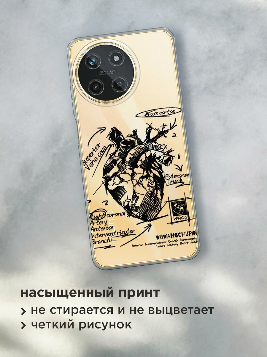 Чехол на Realme 11 4G / Реалми 11 4G с принтом "Анатомическое сердце 2", прозрачный — фото 1