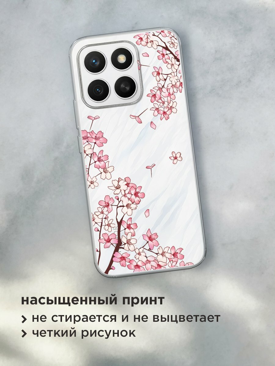Чехол на Honor X8c / Хонор X8c с принтом "Ветви сакуры 1", прозрачный — фото 1