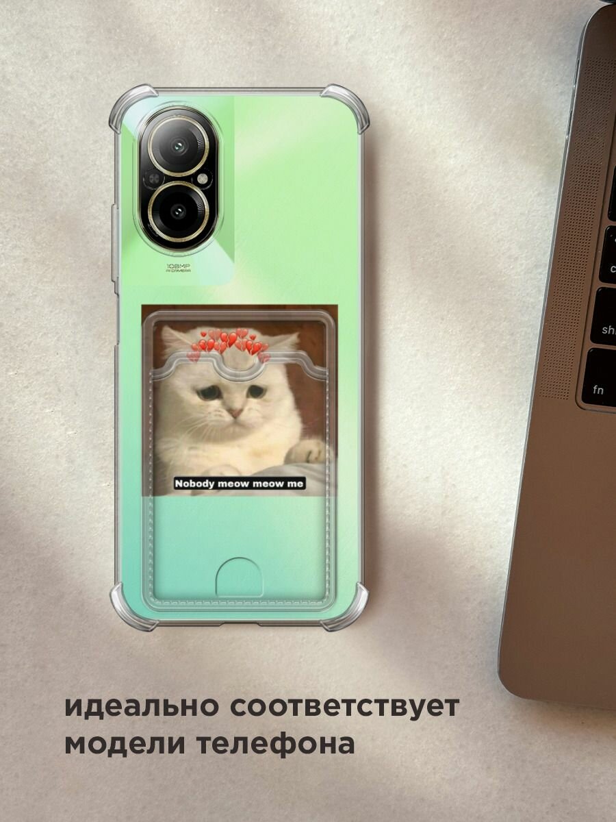 Чехол на Realme C67 4G (Реалми C67 4G) с картой и принтом "Грустный котик" — фото 1