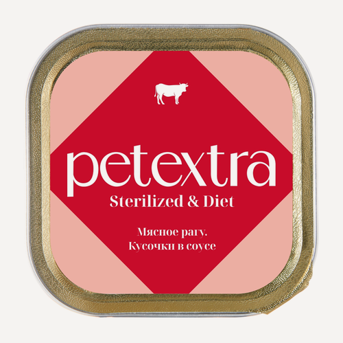 Изображение товара PETEXTRA влажный корм для взрослых стерилизованных кошек, мясное рагу, в ламистерах - 100 г х 16 шт