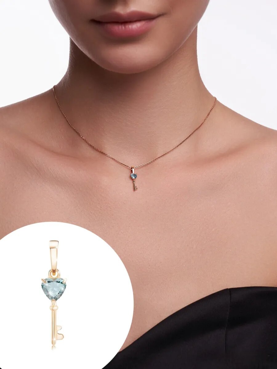 Подвеска VALTERA, серебро, 925 проба, золочение, фианит, голубой