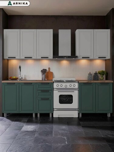 Изображение товара ARNIKA Кухонный гарнитур со столешницей 2 м Керамика/Изумруд, скоба черный, сонома