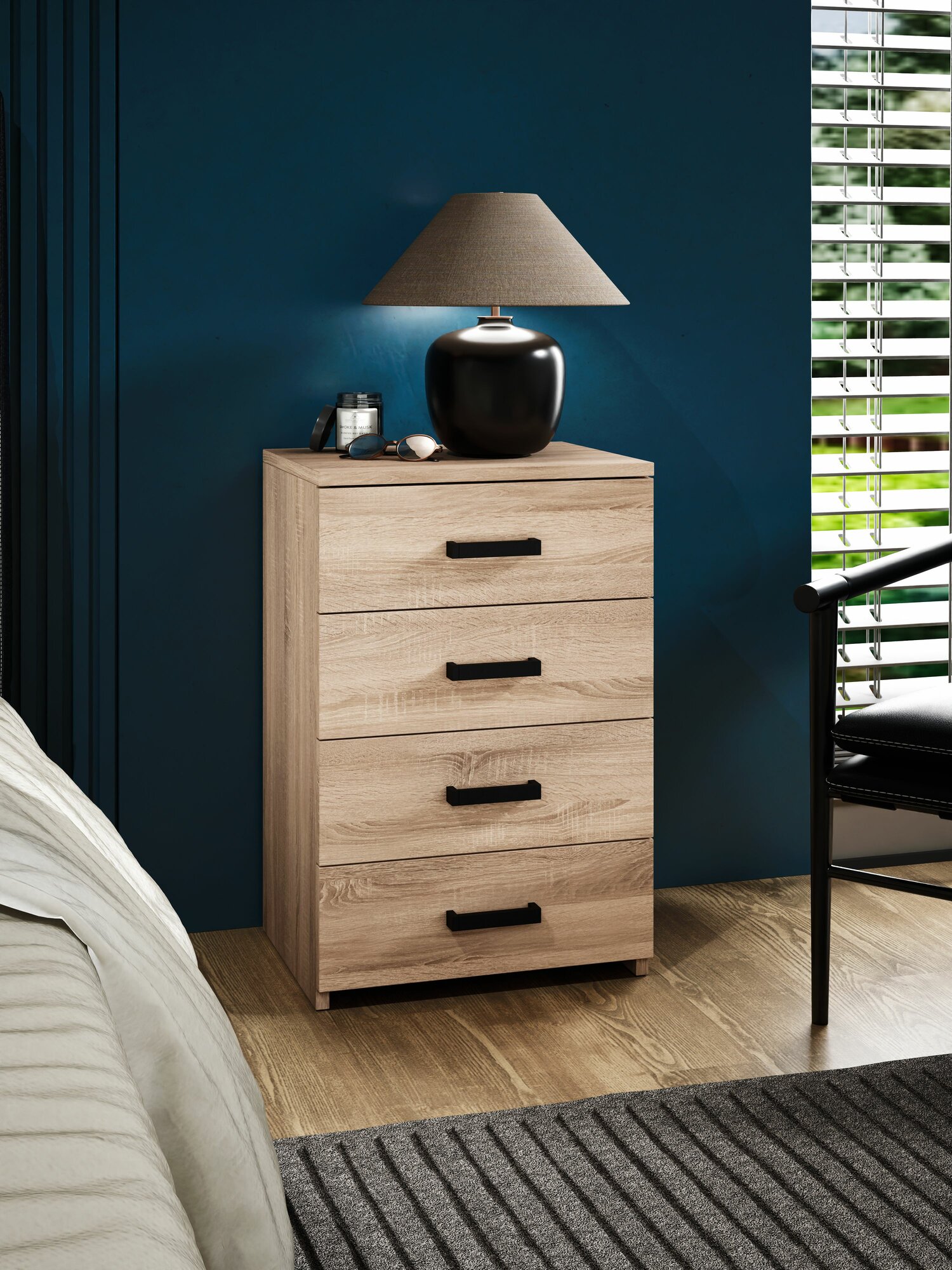 Тумба Парма-8 дуб сонома с 4 ящиками прикроватная для прихожей под стол в коридор в спальню офисная