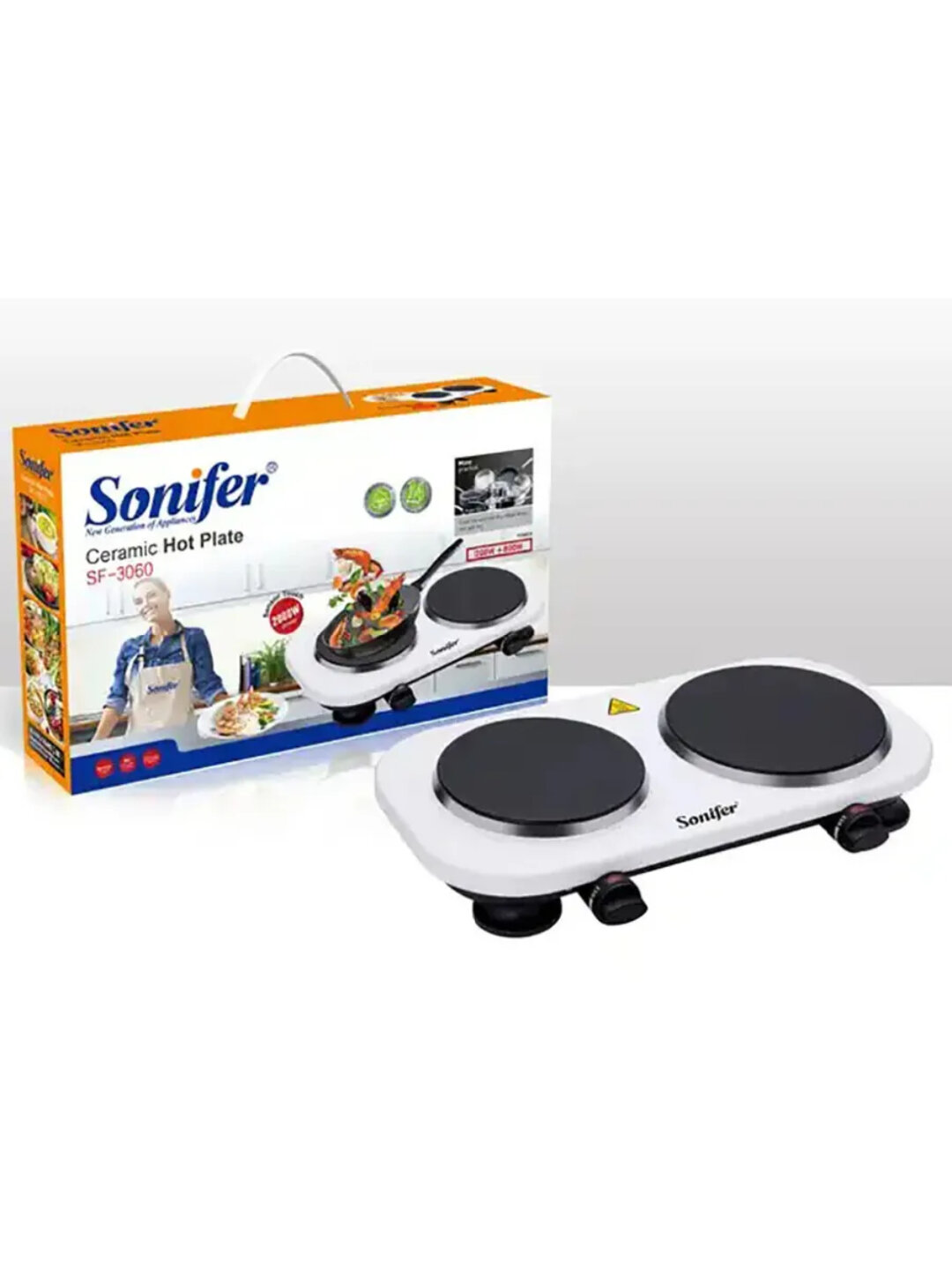 Электрическая плита Sonifer SF‑3060 — компактная настольная электроплитка с двумя конфорками для дома, дачи или офиса — фото 1