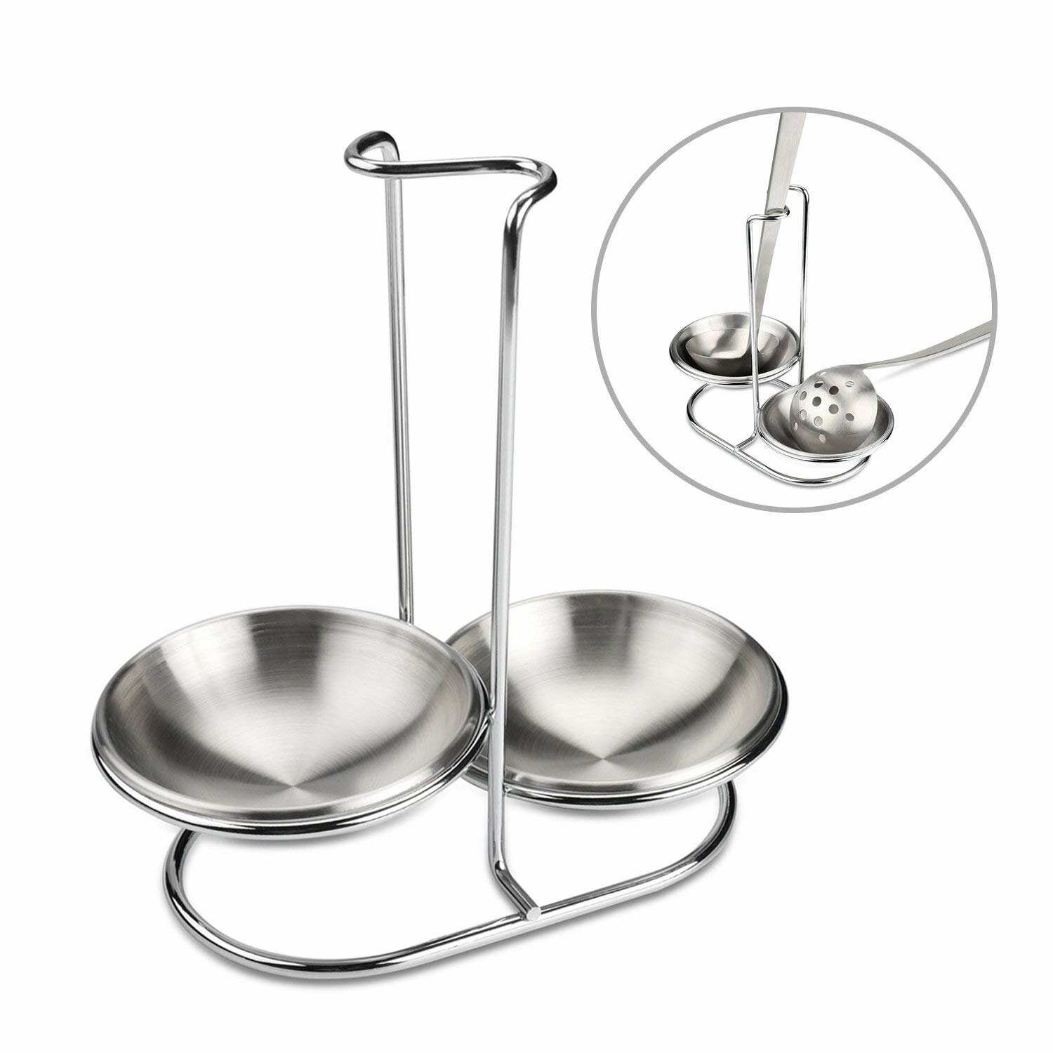 SRIWEN подставка для ложки из нержавеющей стали вертикальные держатели для суповых половников с длинной ручкой подставка для суповых половников серебристый (двойной)