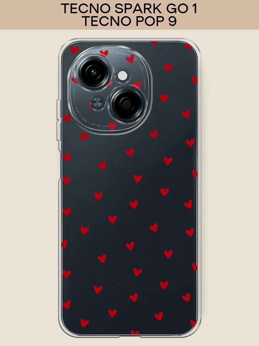 Чехол на Tecno Spark Go 1/Pop 9 / Текно Спарк Go 1/Поп 9 с принтом "Red hearts", прозрачный