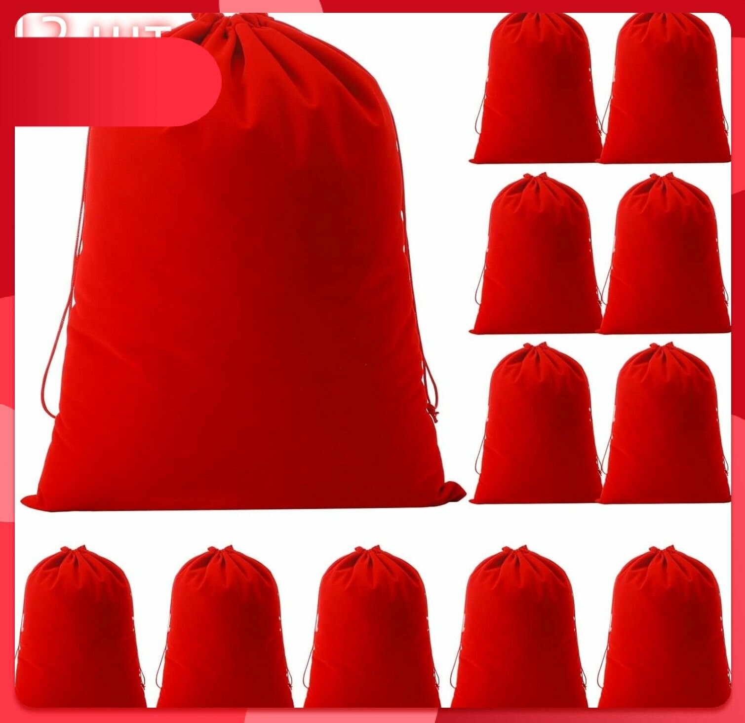 Эксклюзивные бархатные мешочки 30x40 см с завязками для презентов 12 штук в красном цвете для свадебных украшений