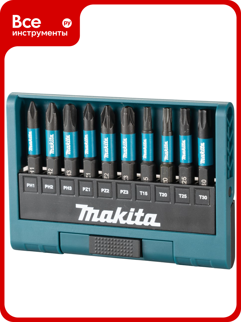 Набор бит Impact Black 50 мм 10 шт (PH1 PH2 PH3 PZ1 PZ2 PZ3 T15 T20 T25 T30) Makita E-12011
