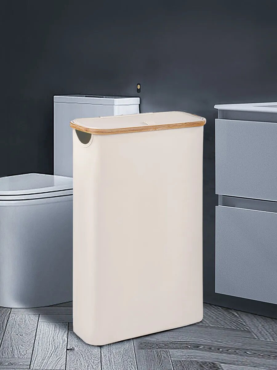 Корзина для белья узкая Lunare "Корзина из Pinterest", складная, бежевая — фото 1