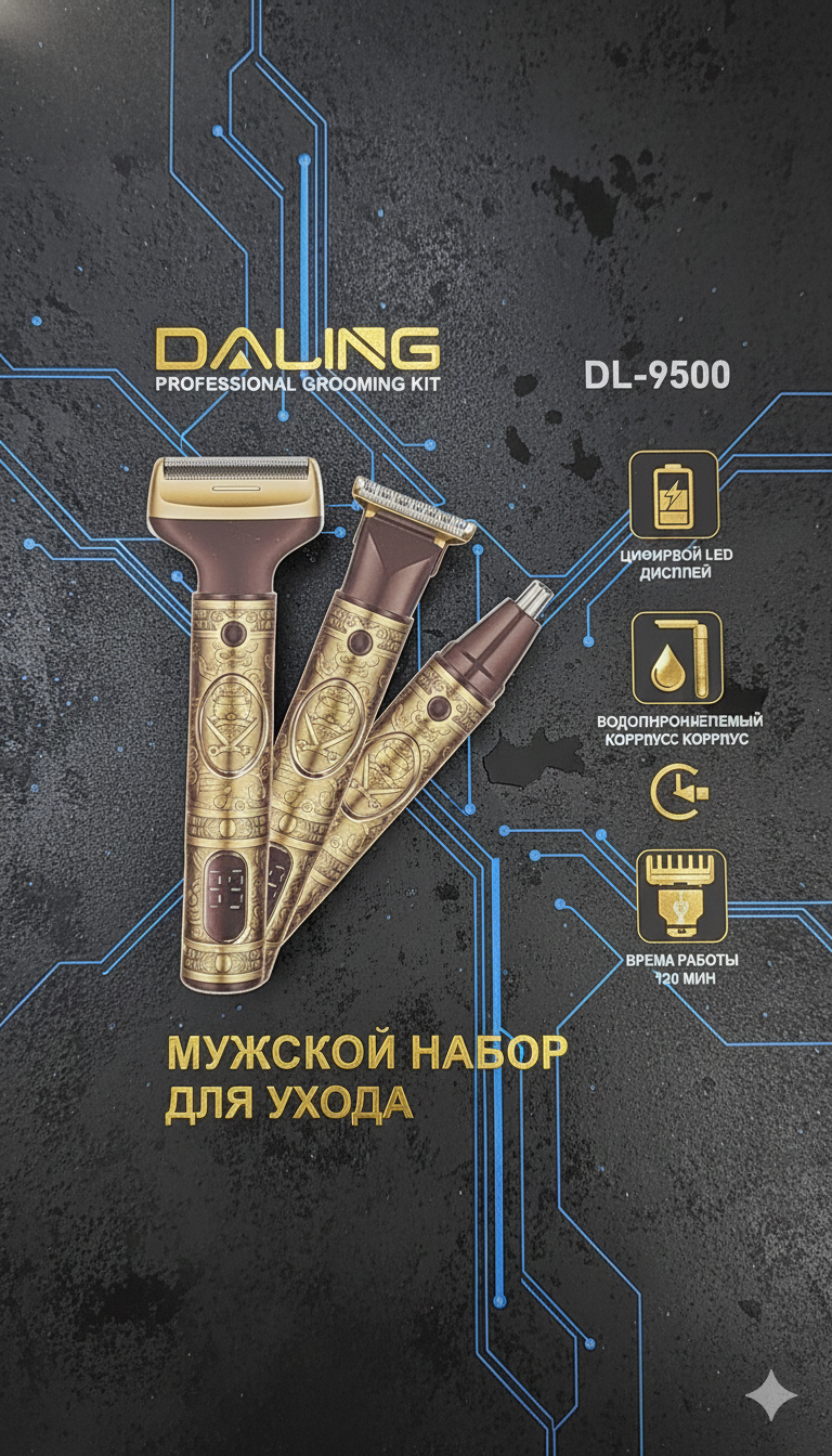 Машинка-триммер "Без бренда", для стрижки волос, бороды и усов, 3 насадок, 7000 оборотов