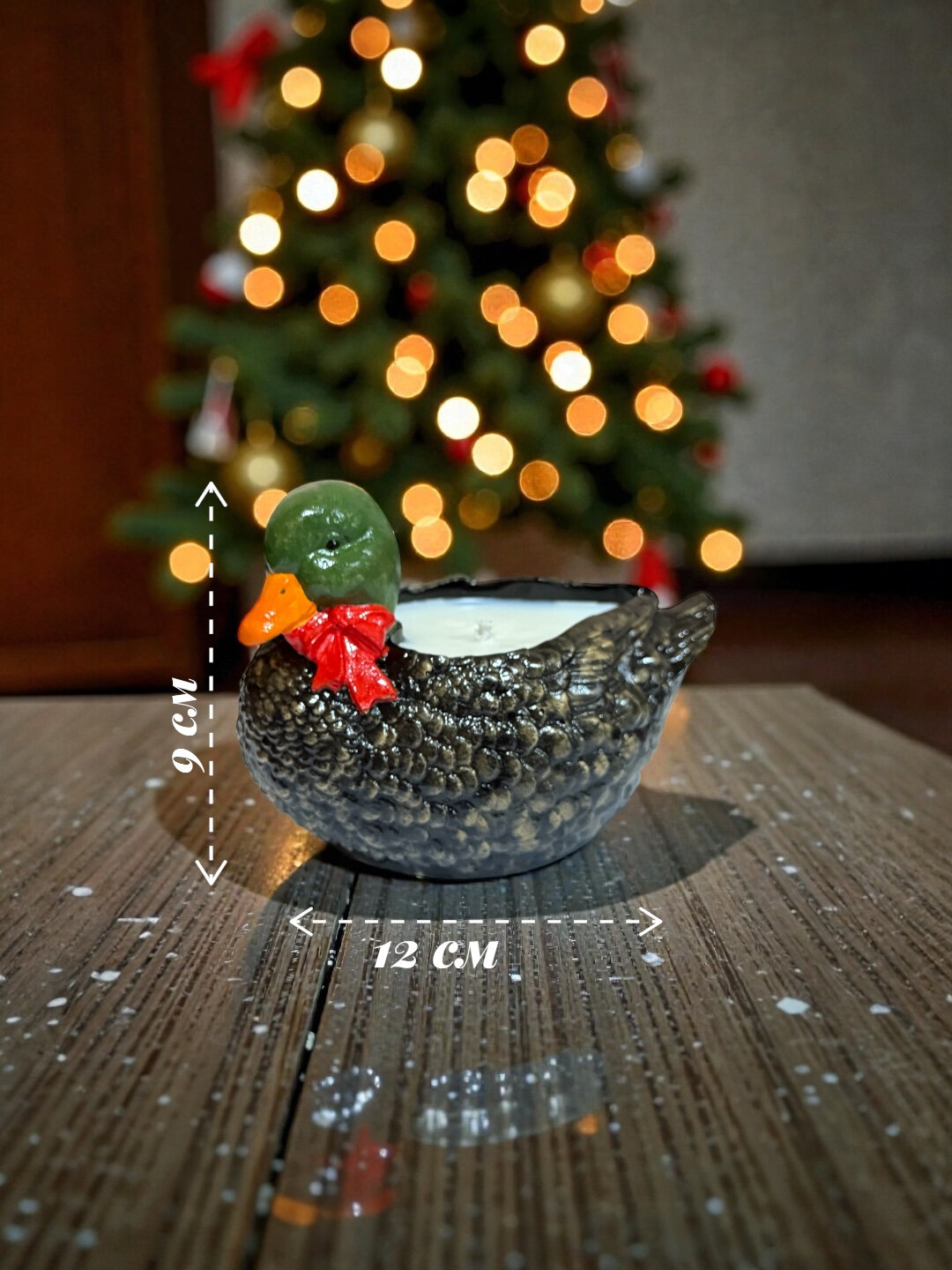 Декоративная свеча "Уточка", черный, скульптурный гипс, натуральный соевый воск