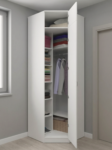 Изображение товара Шкаф угловой распашной Анри-11 с антресолью, 8 полками и штангой для вешалок, белый