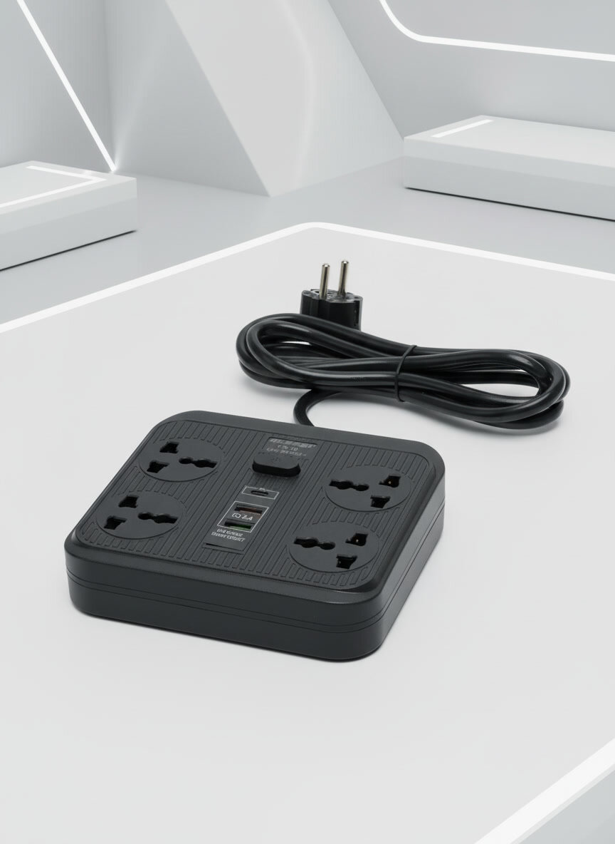 Удлинитель Recrsi "PS-10", с фильтром и USB/Type-C, 3 розетки — фото 1