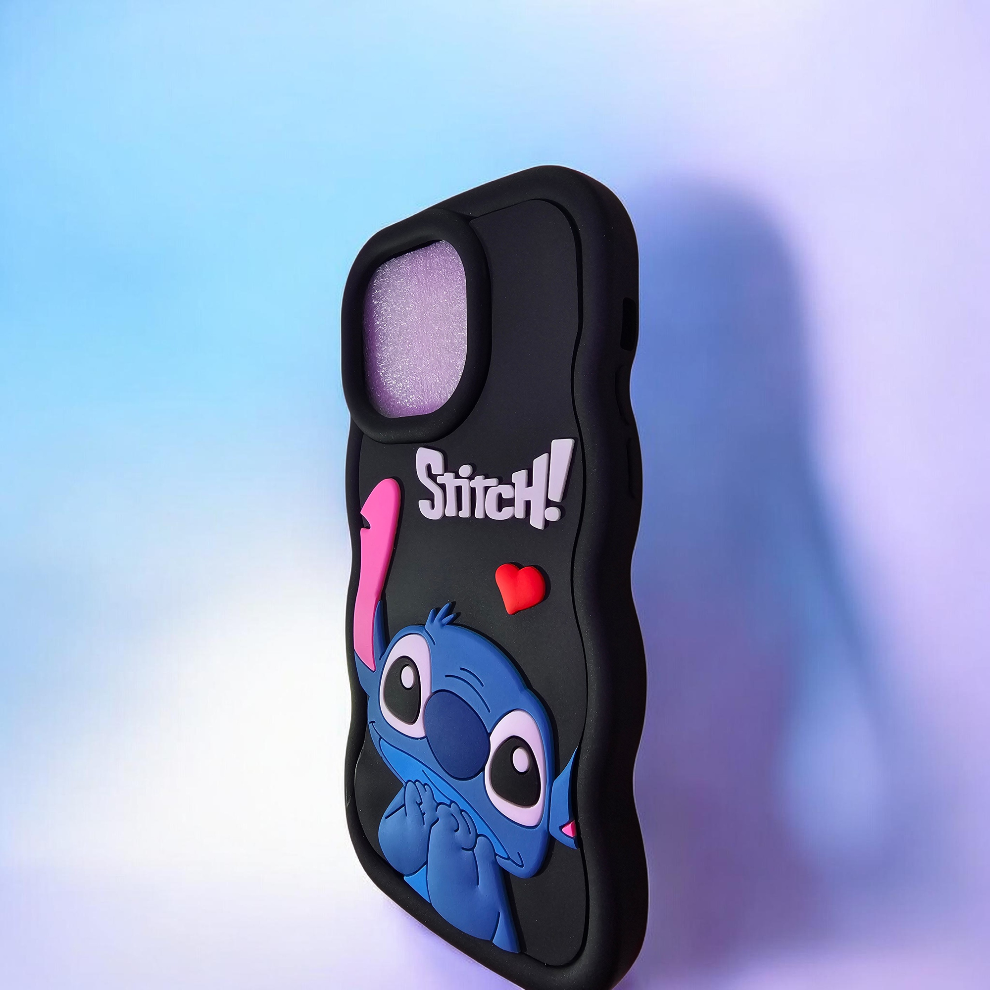 Чехол на iPhone 14 Pro Max "Soft Touch", силикон, мультяшный, ударопрочный, черный стич — фото 1