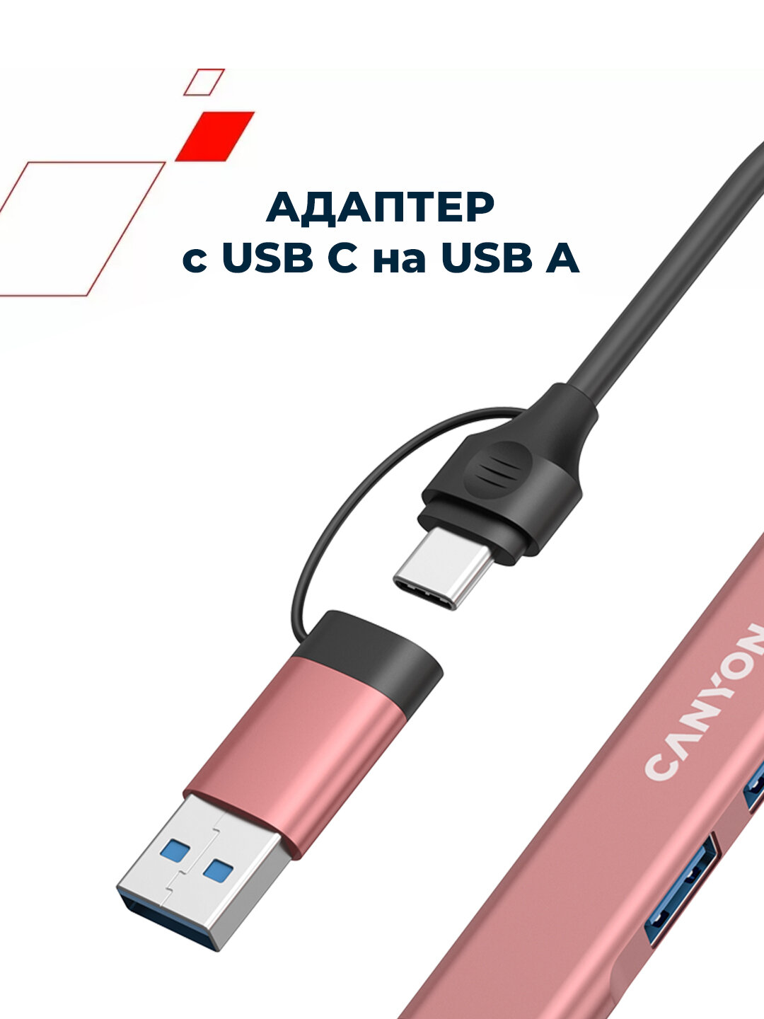Переходник USB hub CANYON DS-02, 4 порта USB-Type C, USB-концентратор — фото 1