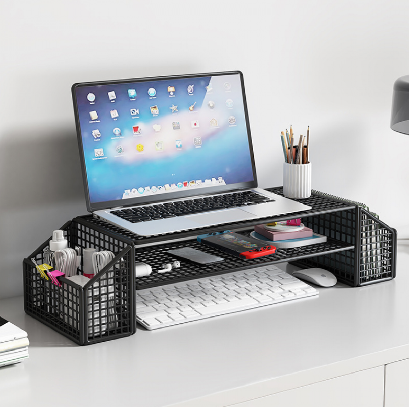Стол-органайзер MyPads 2в1 – подставка для монитора и ноутбука, органайзер для мелочей, черный