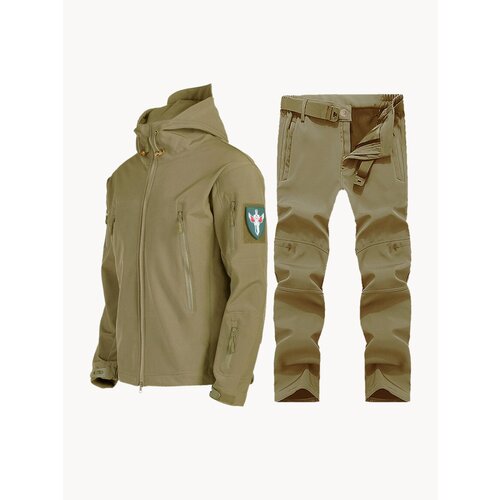 Куртка Soft Shell, мужская, осенне-зимняя, водонепроницаемая, ветрозащитная, XL, хаки