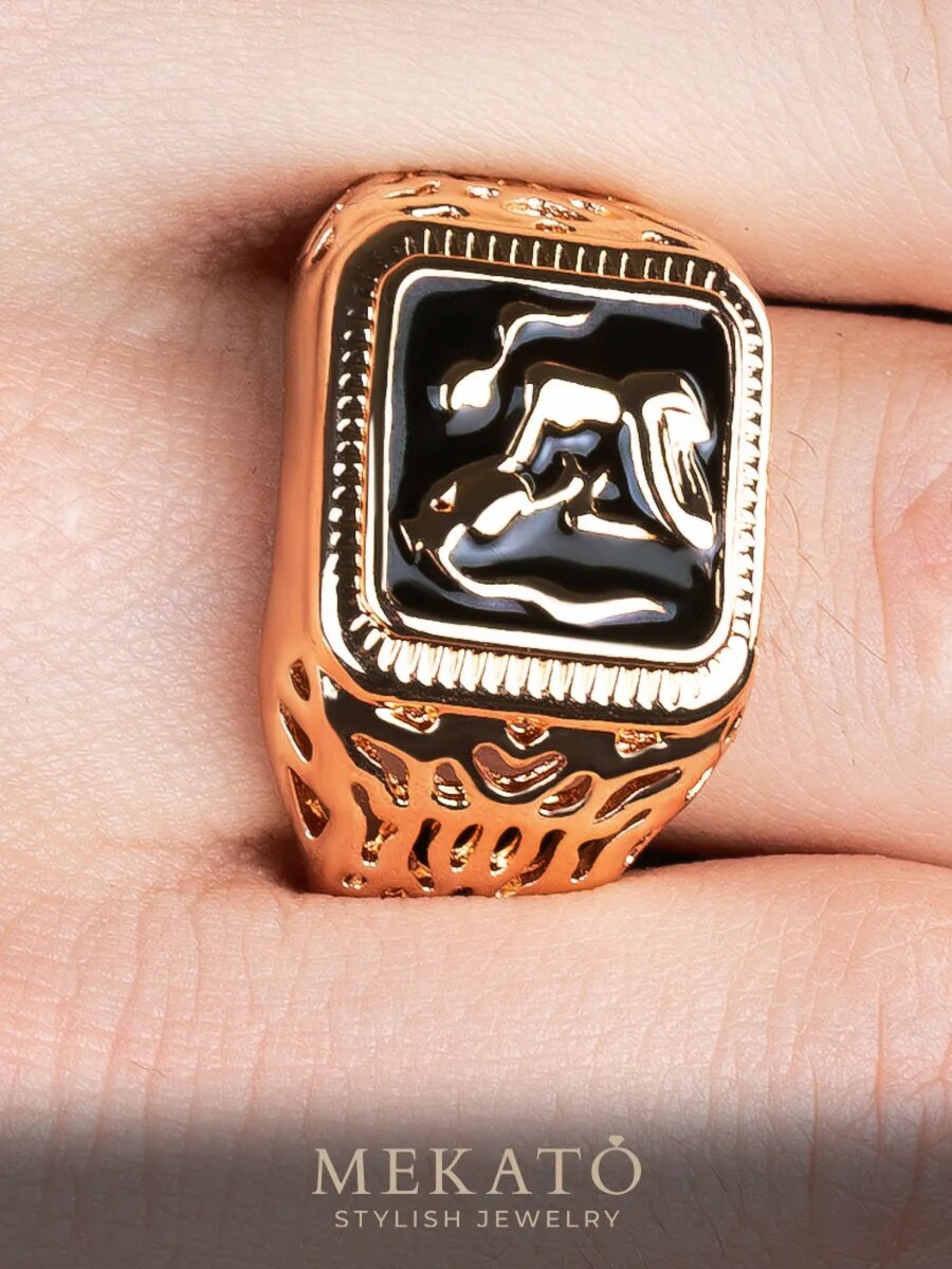 Печатка МЕКАТО, размер 23, черный, золотой — фото 1