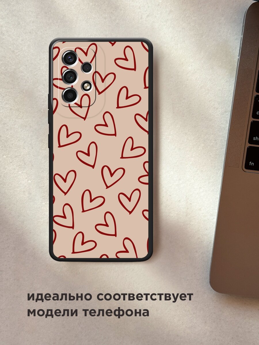Черный матовый чехол на Samsung Galaxy A53 / Самсунг Галакси А53 с принтом "Little hearts doodles 1 - 14 февраля" — фото 1