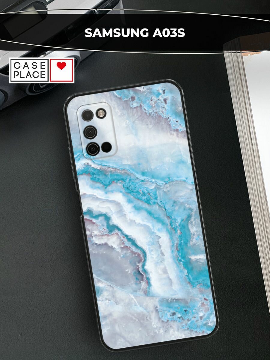 Чехол на Samsung Galaxy A03S / Самсунг Галакси A03S с принтом "Нежно-голубой мрамор"