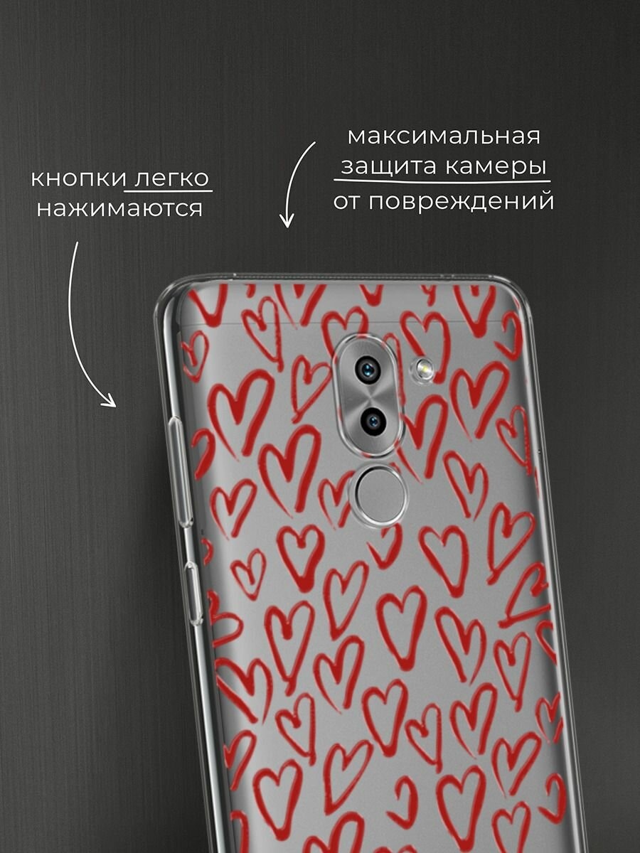 Чехол на Honor 6X / Хонор 6Х с принтом "Легкие бордовые сердечки" — фото 1