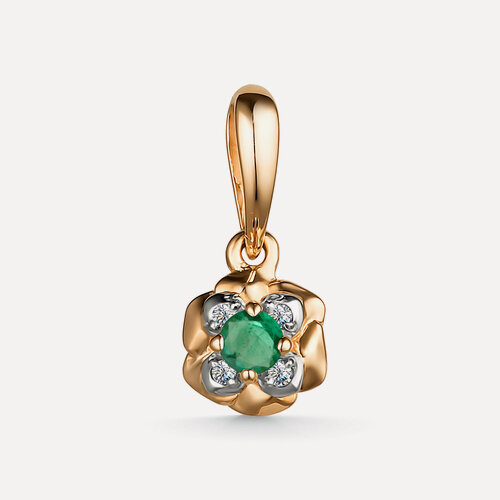 Изображение товара Подвеска, красное золото, 585 проба, бриллиант, изумруд