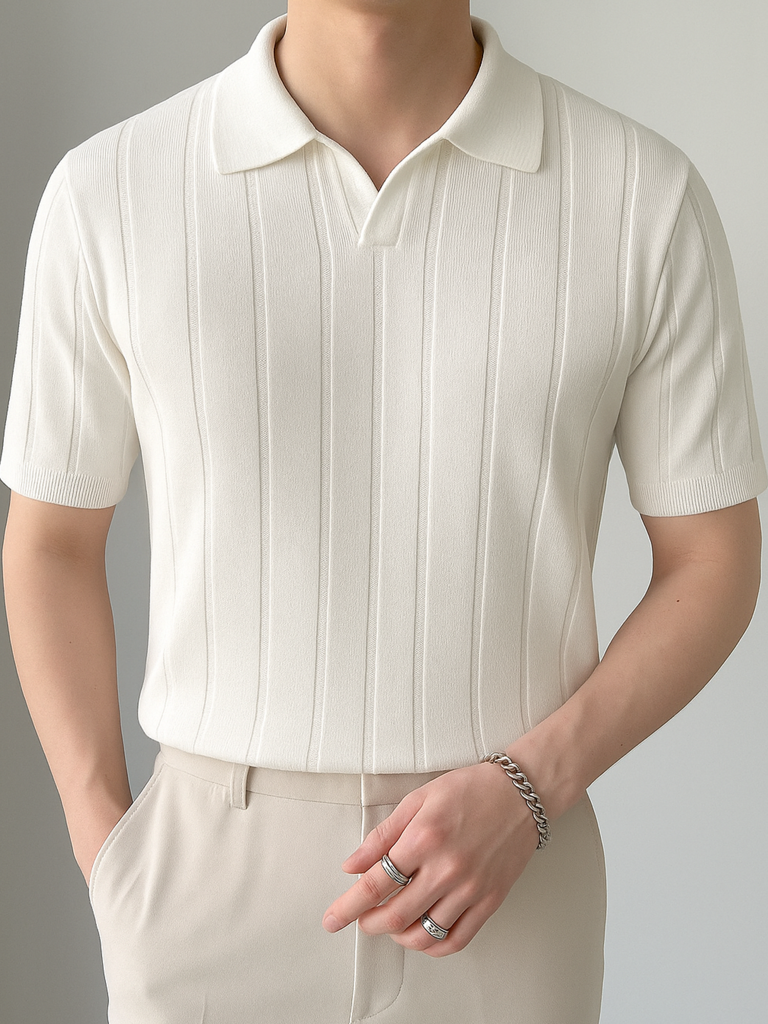 Поло Adam Saint с коротким рукавом, размер M, молочный/белый