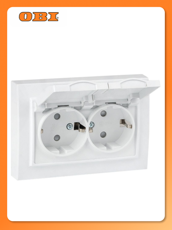 Минск Розетка 2 местная СП с з с крышкой 16А белая с защ  штор  IP44 EKF