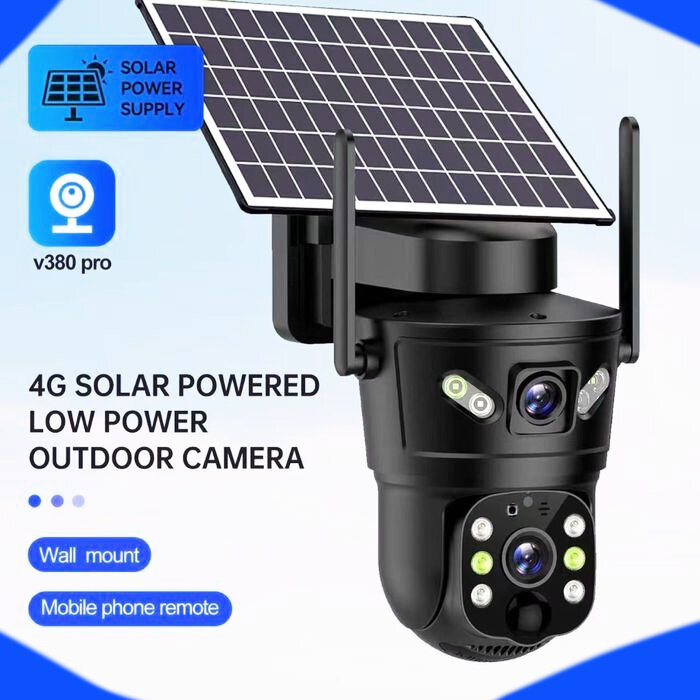 Камера видеонаблюдения, 2 объектива, солнечная панель, встроенная аккумуляторная батарея, IP65