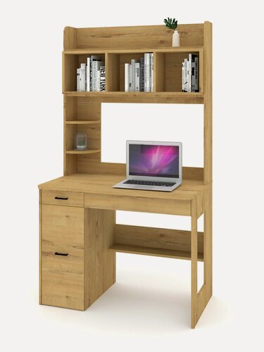 Изображение товара Стол компьютерный с надстройкой, с полками, с ящиком Есэндвич Есэндвич ART Лаворо 100х180х60 см (Белый/Дуб бунратти)