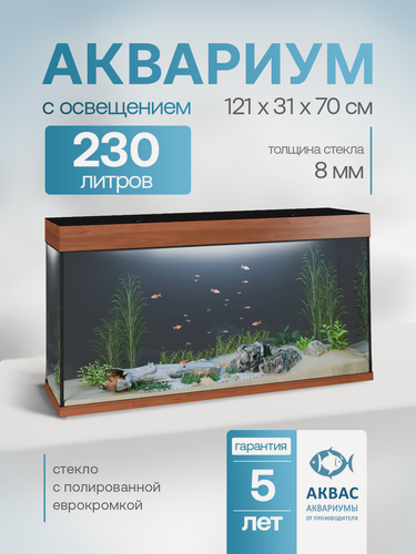 Изображение товара Аквариум 230 литров с крышкой и освещением (121х31х70см) для рыбок