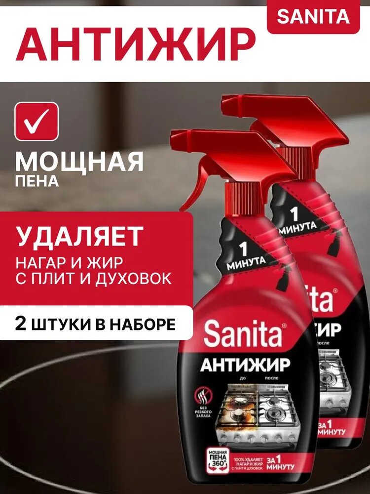 Набор 2 шт Санита / Sanita - Чистящее средство для кухни 1 минута Антижир, 500