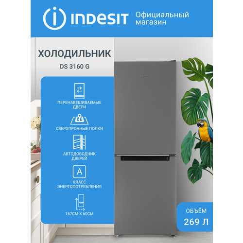 Холодильник Indesit DS 3160 G двухкамерный, 269 л, ручная разморозка, серебристый — купить, цена, характеристики