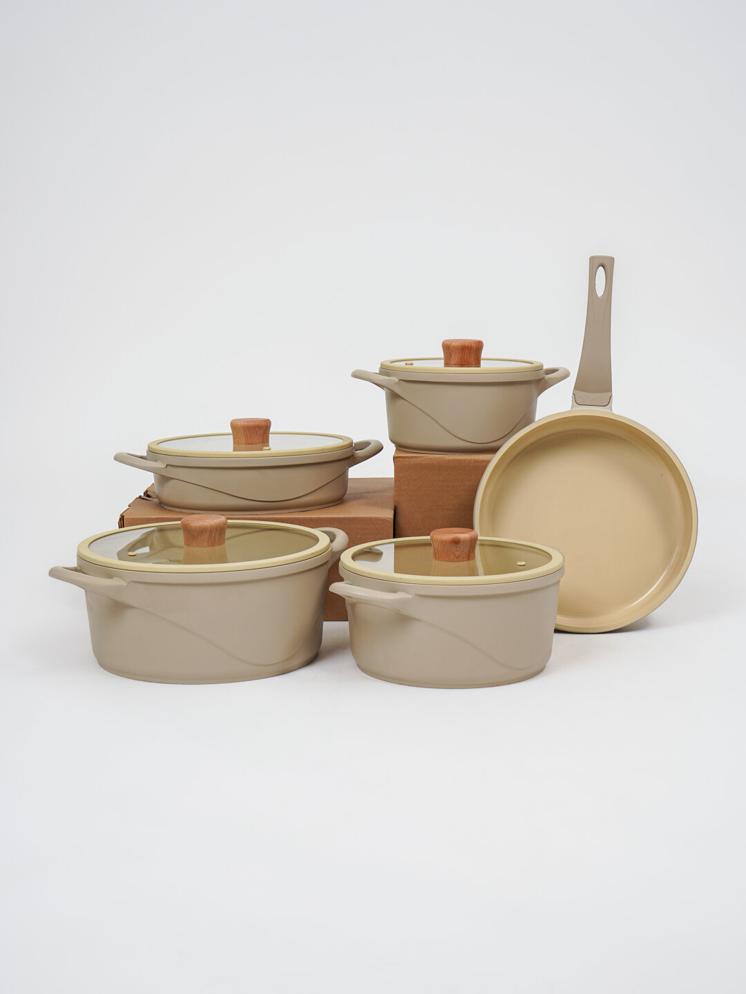 Набор посуды для приготовления, кастрюли и сковорода, керамика, 12051