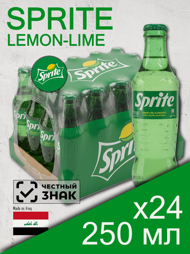 Изображение товара Sprite Lemon-Lime, 0.25 л, 24 шт, стекло (Газированный напиток Спрайт со вкусом лимона и лайма, стеклянная бутылка)