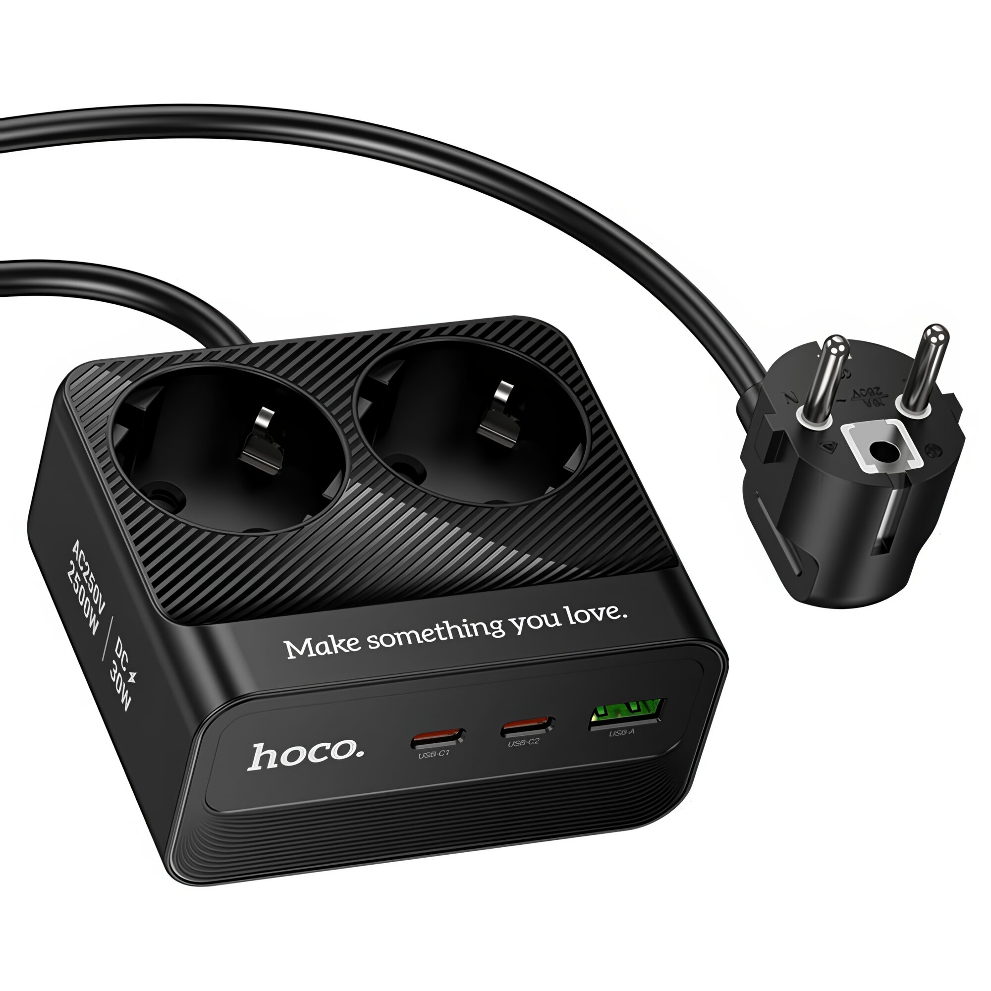 Сетевой удлинитель HOCO AC27 Descanso, 2 розетки 2500W, 2×Type-C PD 30W, USB-A 18W, кабель 2 м, EU, GER